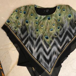 Loose fitting black lined peacock top